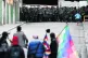 Massed ranks of police face indigenous protesters demonstrat