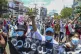 Anti-coup protesters march during a demonstration in Yangon,