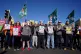 Former P&O staff and RMT members block the road leading to t