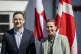 Denmark's Prime Minister Mette Frederiksen, right, and Greenland's Prime Minister Jens-Frederik Nielsen smile during their meeting at Marienborg in Kongens Lyngby, Denmark, April 27, 2025