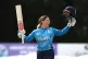 England's Tammy Beaumont celebrates reaching 150 runs during the second women's One Day International match at Civil Service Cricket Club, Stormont, September 9, 2024