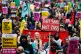 People join civil society groups led by Stand Up To Racism during a counter-protest against a Pro-UK rally endorsed by Tommy Robinson in central London, October 26, 2024