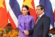 Vietnamese Prime Minister Pham Minh Chinh (right) and Thai Prime Minister Paetongtarn Shinawatra shake hands in Hanoi, Vietnam, May 16, 2025