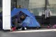 A homeless man in a tent in the centre of Liverpool, April 1, 2025