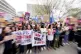 NHS workers on the picket line outside St Thomas' Hospital, London, ahead of a march from the hospital to Trafalgar Square, May 1, 2023