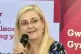 Wales TUC bilingual officer Dr Mandy James speaking at the launch of the Welsh language charter at the Eisteddfod in Wrexham