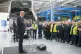 First Minister John Swinney addresses the workforce during a to visit Alexander Dennis in Larbert to meet staff and discuss the government's work with partners to secure the future of the company's manufacturing in Scotland, September 15, 2025