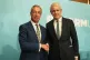Reform UK leader Nigel Farage (left) shakes hands with former Conservative MP Danny Kruger, who has defected to Reform UK, during a press conference in Westminster, central London, September 15, 2025