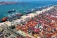 An aerial view of a container port is seen in Qingdao in east China's Shandong province, on June 6, 2024