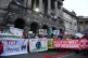 Climate activists from Greenpeace and Uplift during a demonstration outside the Scottish Court of Session, Edinburgh, on the first day of the Rosebank and Jackdaw judicial review hearing, November 12, 2024