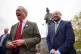 Reform UK leader Nigel Farage (left) with his party's candidate, Llyr Powell standing in front of a Tommy Cooper statue while campaigning in Caerphilly, South Wales, for the upcoming Caerphilly Senedd by-election. The by-election is due to be held on October 23 to elect the new member of the Senedd following the death of Hefin David on August 12. Picture date: Friday October 10, 2025