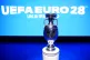 A general view of the The EURO trophy: Henri Delaunay Cup, ahead of the UEFA EURO 2028 launch at Below The Lights, Piccadilly Circus, London, November 12, 2025