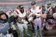 New England Patriots offensive tackle Morgan Moses (76) and tight end Hunter Henry celebrate after the AFC Championship NFL football game against the Denver Broncos, January 25, 2026, in Denver