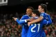 Real Madrid's Kylian Mbappe (left) celebrates with Alvaro Carreras (right) and Brahim Diaz after scoring the second goal against Valencia, Spain, February 8, 2026