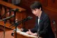 Japan’s Prime Minister Sanae Takaichi gives her policy speech during the special Diet session, February 20, 2026, in Tokyo