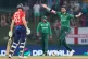 Pakistan's Shaheen Shah Afridi appeals unsuccessfully for the wicket of England's Jos Buttler, left, during the T20 World Cup cricket match between England and Pakistan in Pallekele, Sri Lanka, February 24, 2026