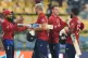 England's captain Harry Brook, second from right celebrates with teammates after their win against New Zealand during the T20 World Cup cricket match in Colombo, Sri Lanka, February 27, 2026