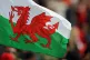 A Wales flag flies in the stands of a football stadium