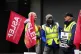 Train drivers from the Aslef union on the picket line at Euston station in London, April 5, 2024