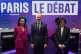 From left, candidate of La France Insoumise, Sophia Chikirou, French socialist candidate Emmanuel Gregoire, and Conservative candidate, Rachida Dati, pose prior to a TV debate between the two rounds of the Paris municipal elections, March 18, 2026