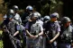South African riot police stand outside the great hall at the University of the Witwatersrand in Johannesburg, South Africa, October 11, 2016