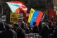 Demonstrators protest outside Manhattan federal court before a pre-trial hearing in former Venezuela President Nicolas Maduro's drug trafficking case, March 26, 2026, in New York