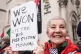 Protesters celebrate outside the High Court, central London, where judges ruled in favour of Palestine Action's co-founder Huda Ammori's challenge over the ban of the organisation as a terror group, February 13, 2026