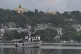 Activists wave Cuban and Palestinian flags from the vessel Maguro, arriving from Mexico with humanitarian aid as part of the 