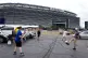 Fans play with a ball outside the Metlife Stadium prior to the Club World Cup final soccer match between Chelsea and PSG in East Rutherford, N.J., July 13, 2025