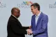 Spain's Prime Minister Pedro Sanchez (right) greets South African President Cyril Ramaphosa, at the Meeting in Defence of Democracy summit, in Barcelona, Spain, April 18, 2026