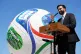 New York City Mayor Zohran Mamdani speaks in front of a large soccer ball during a news conference in the Staten Island borough of New York, April 27, 2026