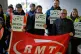 Members of the Rail, Maritime and Transport union (RMT) on the picket line outside New Street station in Birmingham, January 7, 2023 