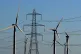 A view of the Little Cheyne Court Wind Farm amongst existing electricity pylons on the Romney Marsh in Kent, December 28, 2017