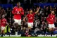 Manchester United's Matheus Cunha (second right) celebrates after scoring his sides first goal during the Premier League match at the Stamford Bridge, London, April 18, 2026