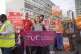 Kate Bell, assistant general secretary to the Trades Union Congress (TUC), joins striking junior doctor members of the British Medical Association (BMA) on the picket line outside St Thomas' Hospital, London, July 13, 2023