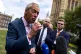 Reform UK leader Nigel Farage being interviewed by the media after an eve of poll photocall at College Green, Westminster, on the last day of campaigning ahead of the local elections on Thursday, May 6, 2026