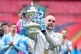 Manchester City manager Pep Guardiola celebrates with the FA Cup trophy following his sides victory over Chelsea at Wembley Stadium, London, May 16, 2026