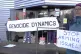 Peaceful protestors stand at the entrance to the Hastings Ar