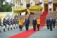 Cambodia’s King Norodom Sihamoni, centre right,walks toget