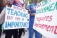ON THE FRONT FOOT: NEU members take part in a rally through 