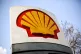 A company logo at a Shell petrol station in London