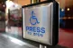 A disabled entrance door button, September 15, 2014