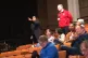 A pro Palestinian protester heckling John Swinney and Mark D