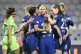 Pernille Harder of Chelsea, centre, after scoring a goal dur