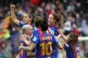 Barcelona players celebrate a goal from their teammate Marí