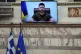 Ukrainian President Volodymyr Zelensky, on the screen, addre
