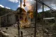 A house is on fire after shelling in Donetsk, eastern Ukrain