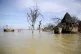 An old hotel is submerged by rising water levels in Lake Bar
