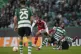 Arsenal's Reiss Nelson, left, challenges for the ball with S
