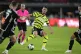 Arsenal midfielder Declan Rice drives the ball in the second